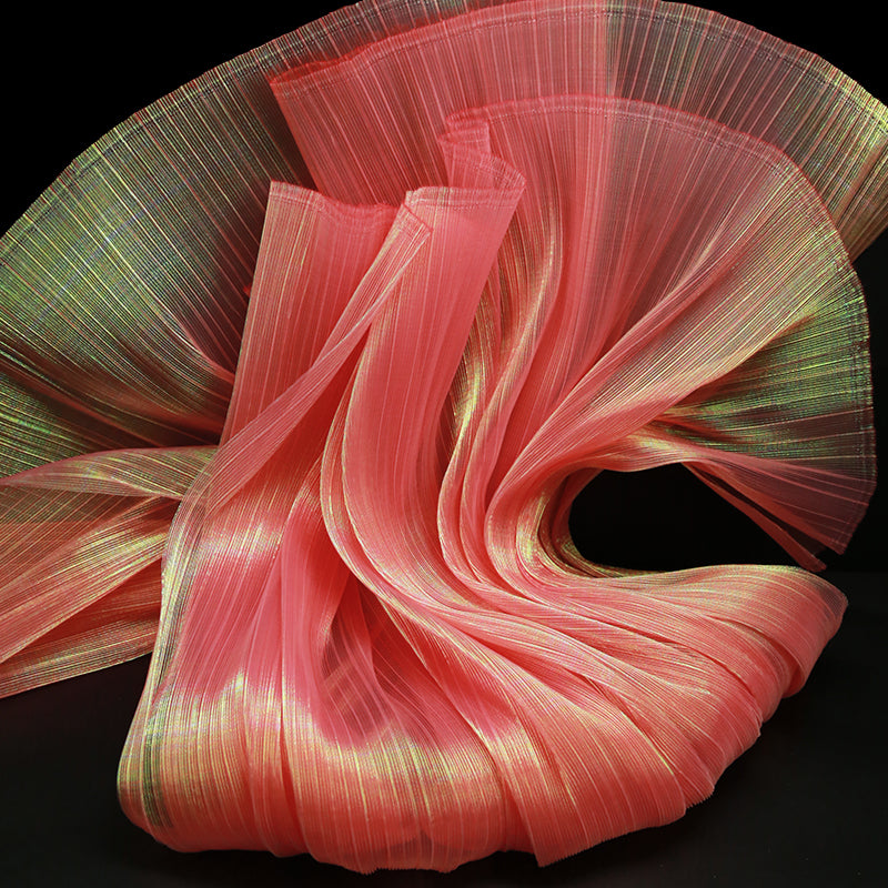 Flowerva Red Mermaid Texture Pleated Organza Wedding Decoration Dress Design Fabric