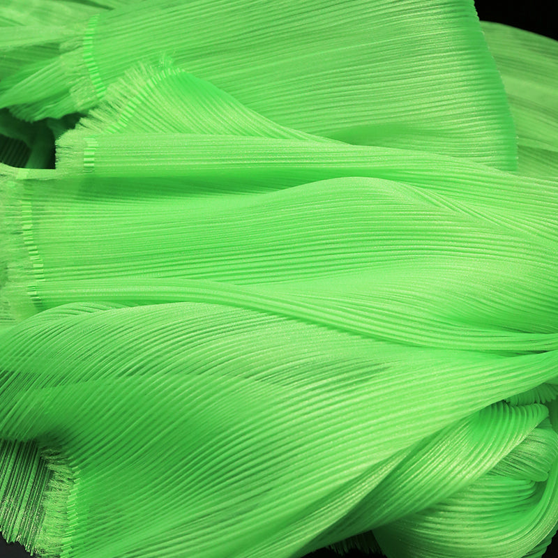 Flowerva Fluorescent Green Glossy Pleated Texture Wedding Dress Styling Fabric