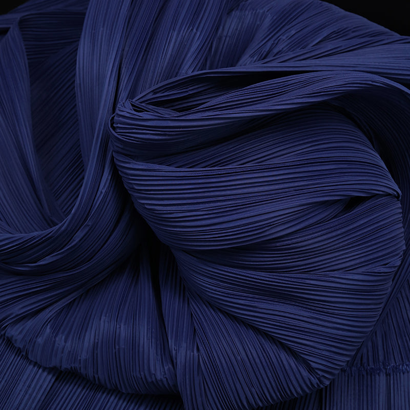 Flowerva Navy Blue Flowerva Pleated Decoration Printmaking Fabric