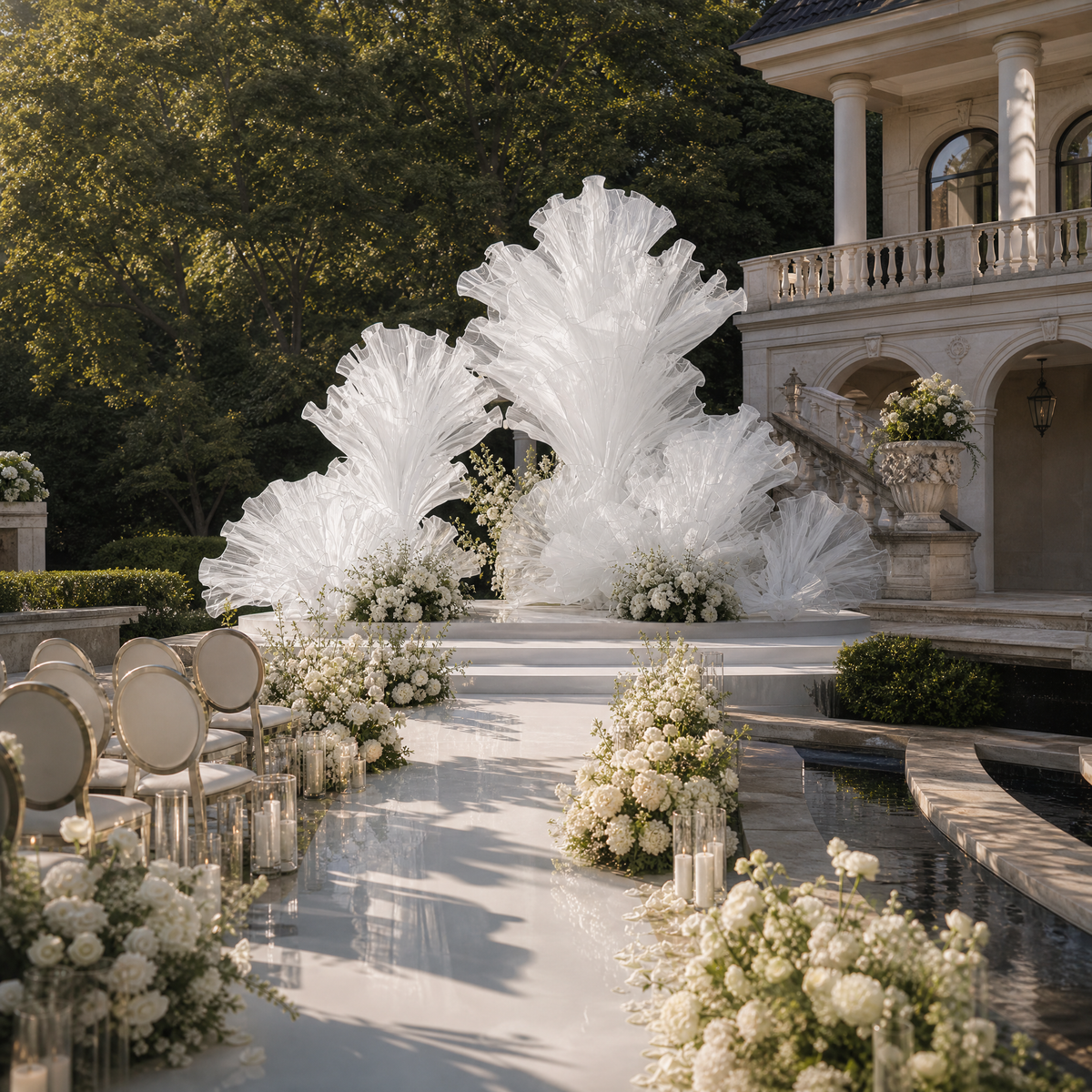 Flowerva White Giant Fabric Flower Wedding Backdrop & Ceremony Decor