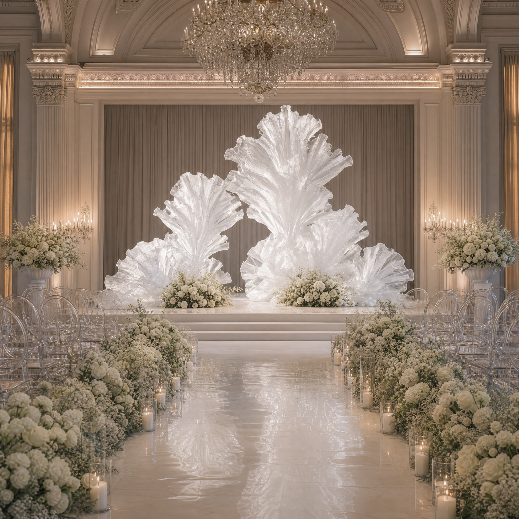 Flowerva White Giant Fabric Flower Wedding Backdrop & Ceremony Decor