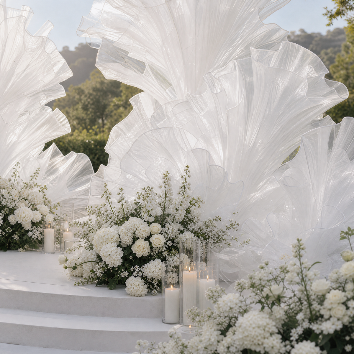 Flowerva White Giant Fabric Flower Wedding Backdrop & Ceremony Decor
