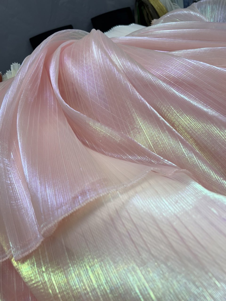 Tissu Organza plissé Texture sirène, décoration de mariage, conception de robe de mariée