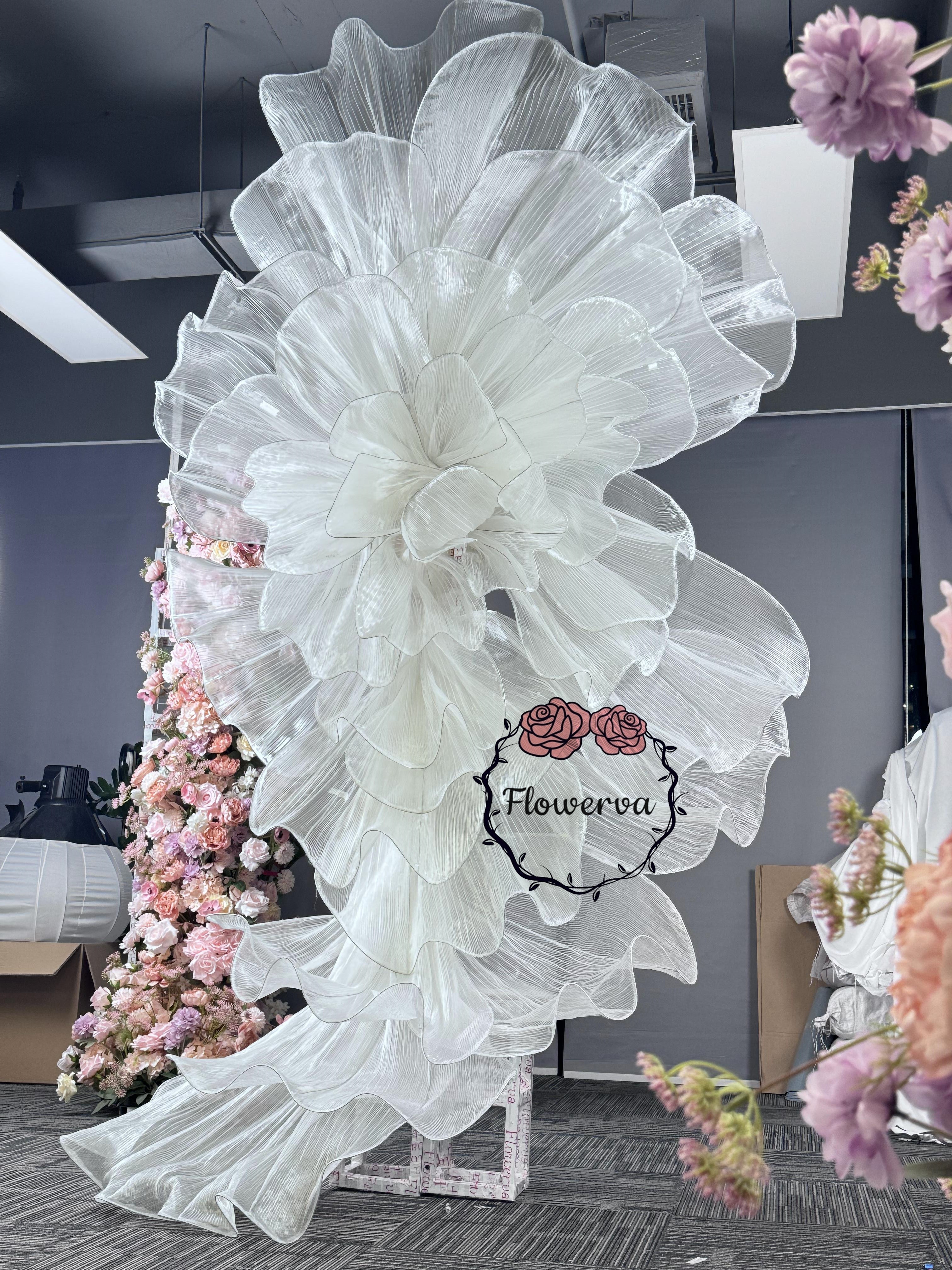 Flowerva White Glossy Pleated Texture Wedding Dress Styling Fabric