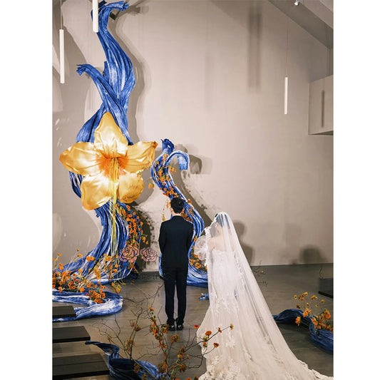 Stunning Blue Wave Gilded Art Floral Installation
