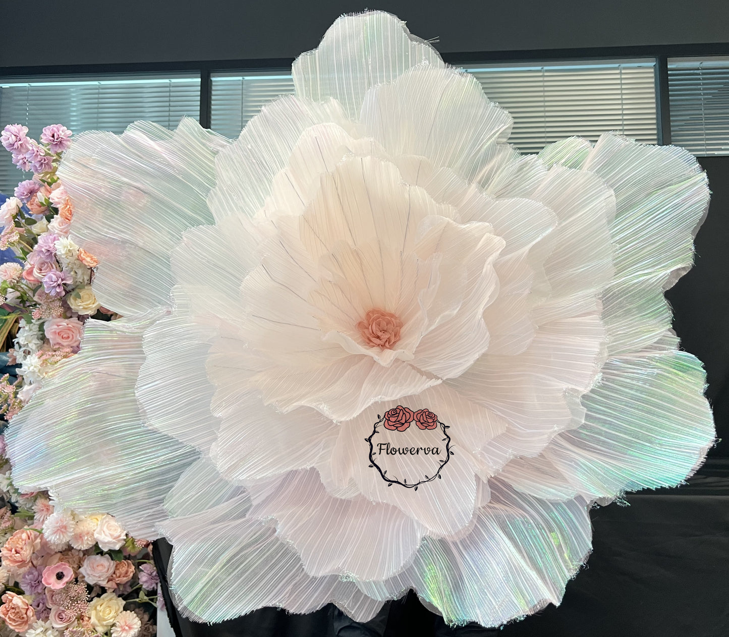 Flowerva DIY Soft Pink Shining Fabric handmade Hibiscus Party&Wedding Event Stage Decoration