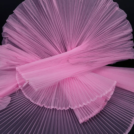Flowerva Light Barbie Pink Great Pleated Organza Crinkle Fabric 6324