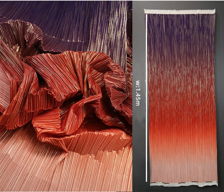 Gradient Purple Red Hot Gold Stamping Wrinkle Pleating Texture Fabric Wedding Decoration