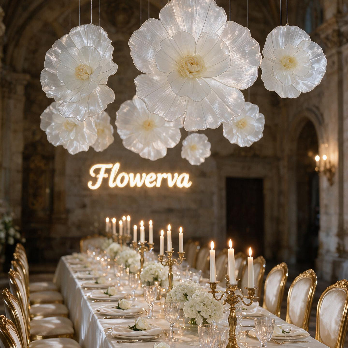 Flowerva Giant Tulle Flower Centerpiece Wedding Decor Ivory