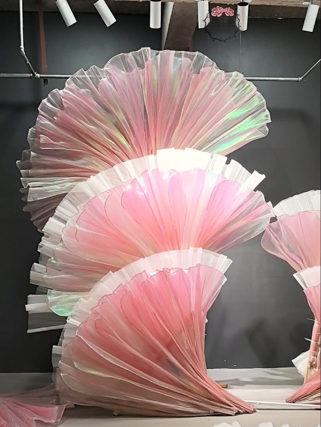 Flowerva Pink Mermaid Texture Pleated Organza Wedding Decoration Dress Design Fabric