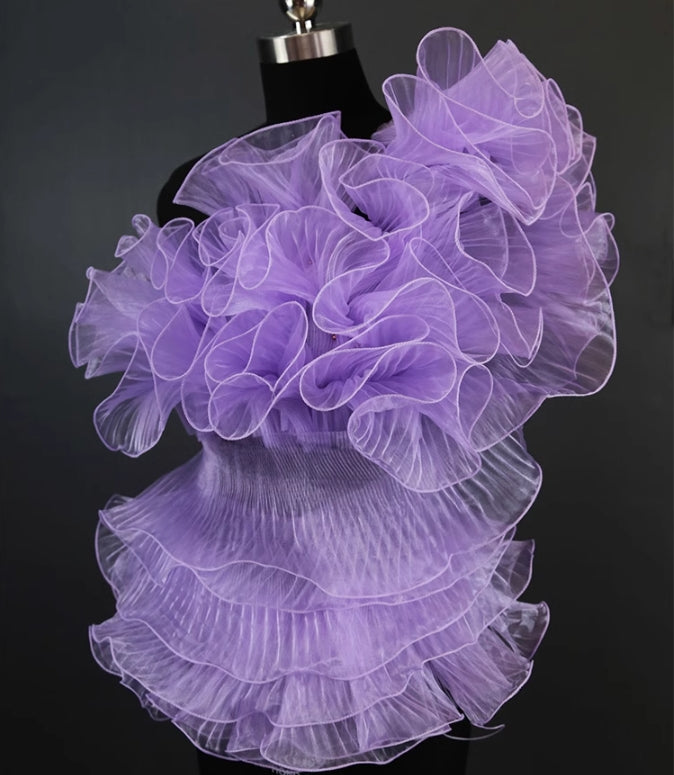 Tissu décoratif plissé transparent de robe de mariée de bord de lotus de grande vague
