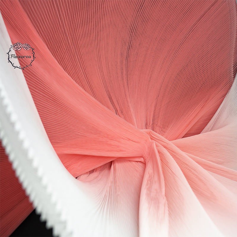 Gradient Pink Pleated Organza Crinkle Fabric With Rigid And Wide Trim Stage Handmade Dress Design Fabric