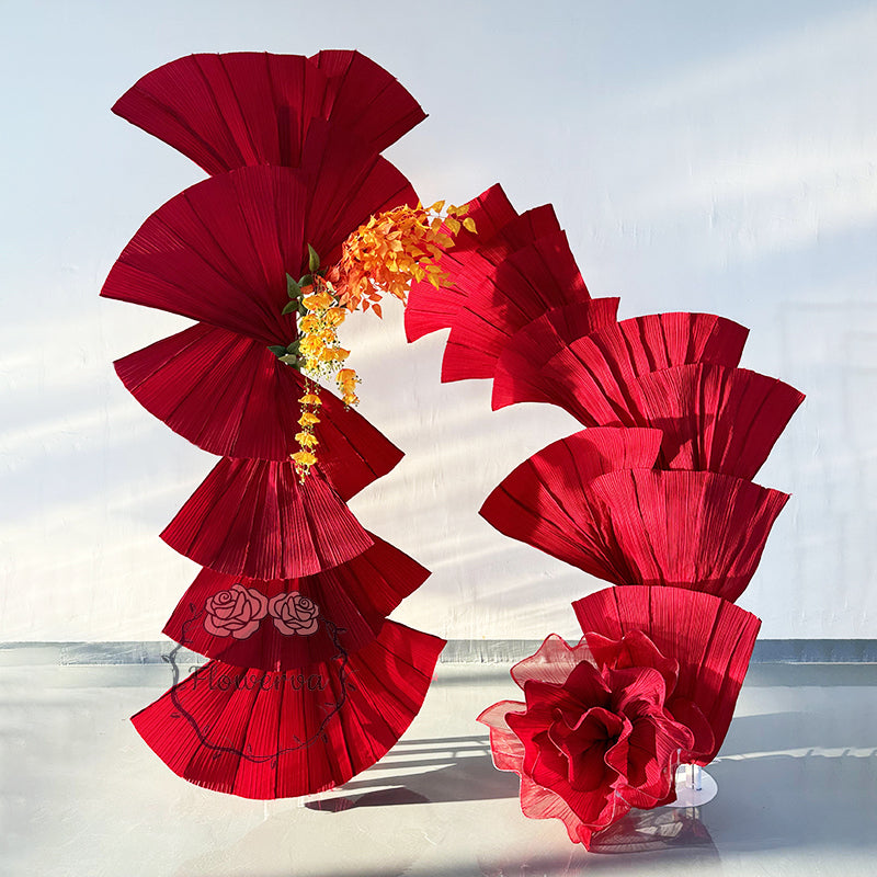 Flowerva Wine Red Double-Sided Fan-Shaped Wedding Decor