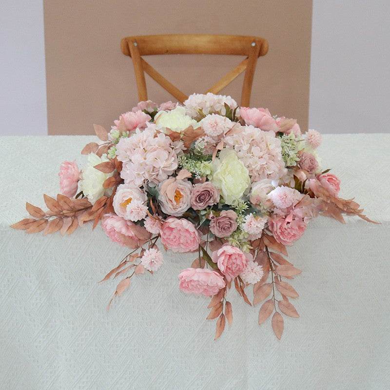 Flowerva Autumn Colorful Peony Embroidery Ball Willow Tree Leaf Vine Table Flower Wedding Background Decoration
