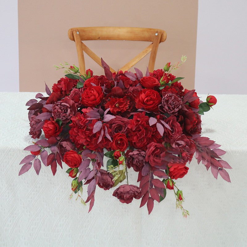 Flowerva Autumn Colorful Peony Embroidery Ball Willow Tree Leaf Vine Table Flower Wedding Background Decoration