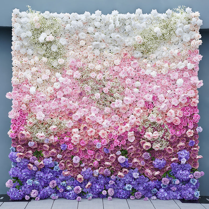 Flowerva Golden Palm Leaf Pink Rose Pom Pom Artificial Hanging Flower Row Wedding Background KT Board Decoration Party Stage Floor Flower Arrangement