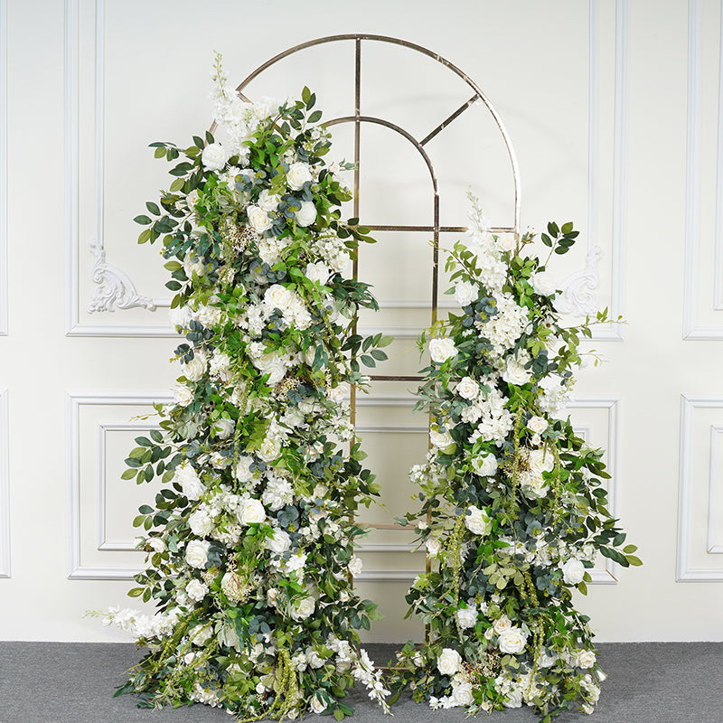 Simulated White Rose Green Leaf Wedding Background Arch KT Board Decoration Flower Arrangement Window Decoration