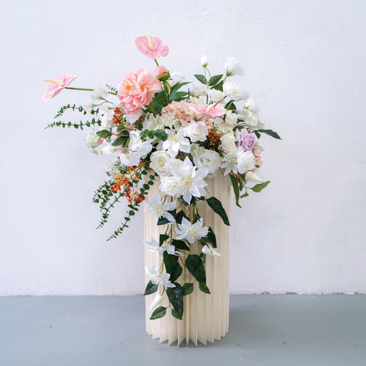 Flowerva 60cm Green Grape Pink Rose Hydrangea Flower Ball Wedding Decoration Table Center Piece