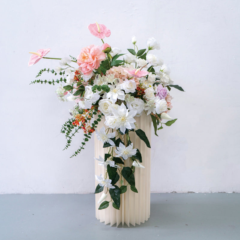 Flowerva 60cm Green Grape Pink Rose Hydrangea Flower Ball Wedding Decoration Table Center Piece