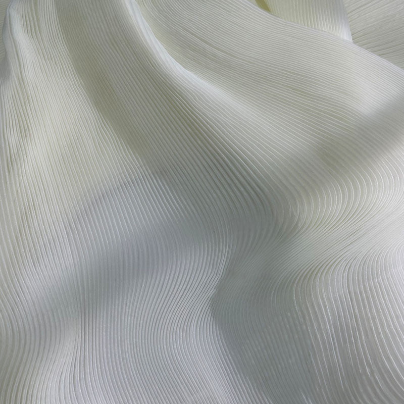 Flowerva Milk White Pleated Organza Pleated Fabric With Firm And Concave Design For Stage Handmade Dress Unique Fabric Design