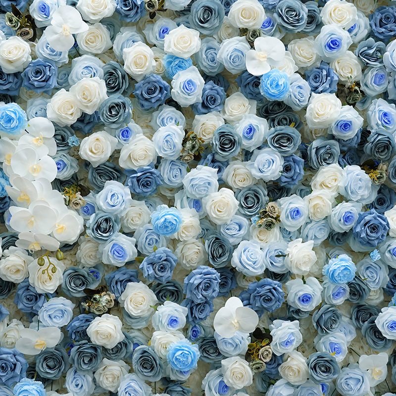 Flowerva Brand New 5D Haze Blue White Orchid Rose Wedding Backdrop Cloth Flower Wall Decora