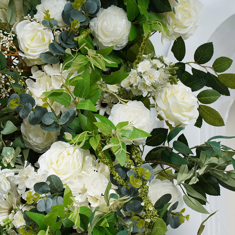 Simulated White Rose Green Leaf Wedding Background Arch KT Board Decoration Flower Arrangement Window Decoration