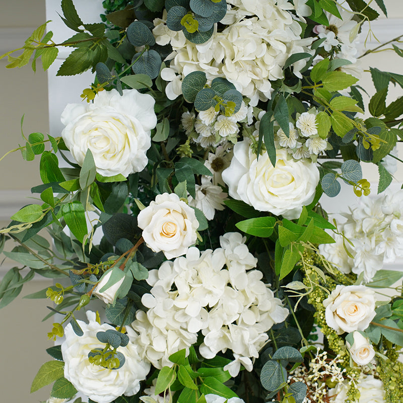Simulated White Rose Green Leaf Wedding Background Arch KT Board Decoration Flower Arrangement Window Decoration