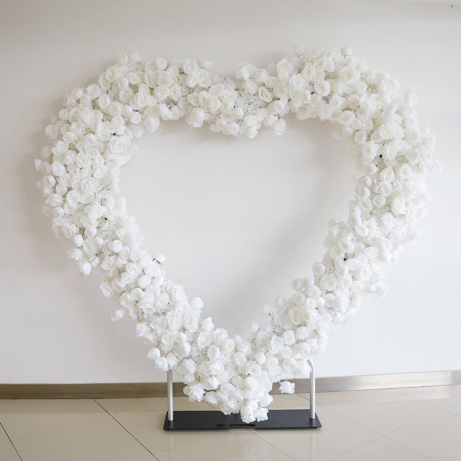 Flowerva 8ft White Rose Flower Wall Romantic Atmosphere Heart Shaped Wedding Decoration Indoor