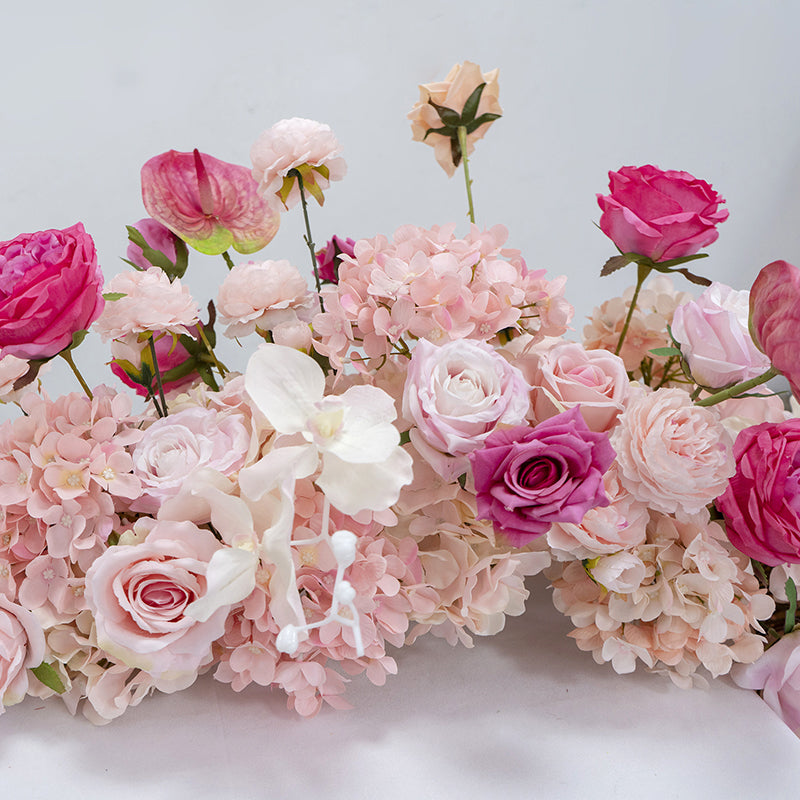 Flowerva Wedding Decoration Table Cloth Pink Red Flower Row Orchid Rose Anthurium Flower Arrangement