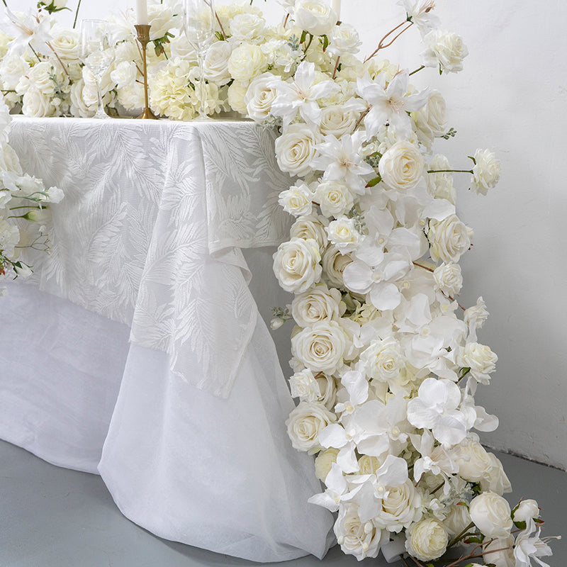 Flowerva Luxury White Wedding Floral Tassel Flower Balls With Candle Holders Banquet Table Centerpieces