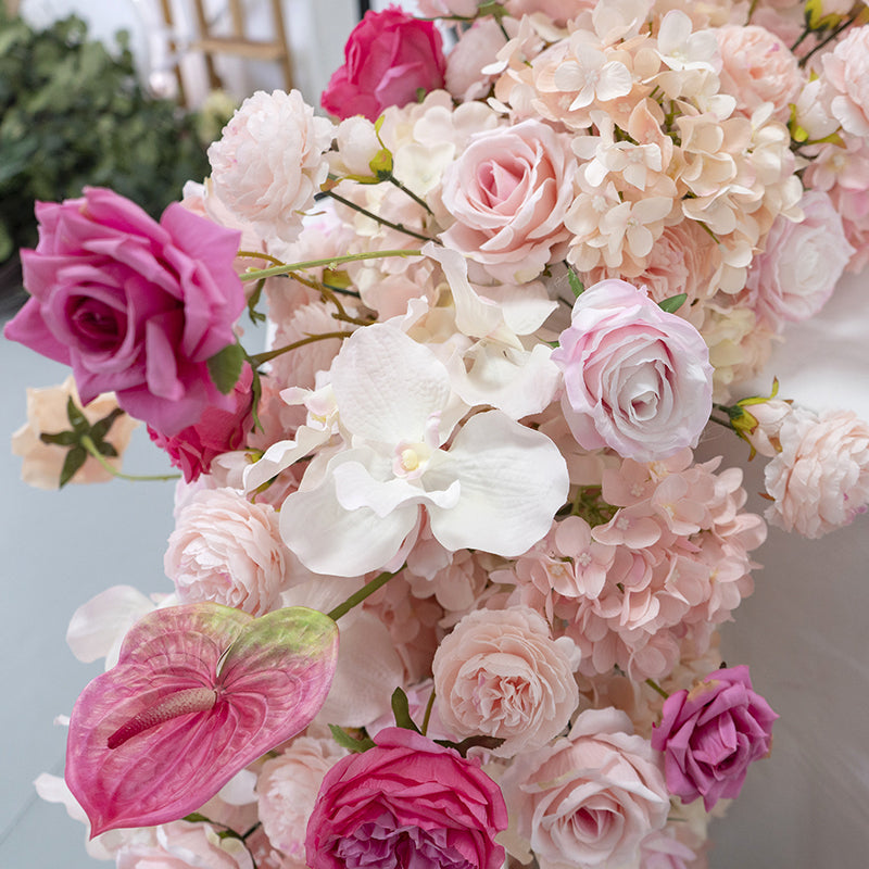 Flowerva Wedding Decoration Table Cloth Pink Red Flower Row Orchid Rose Anthurium Flower Arrangement