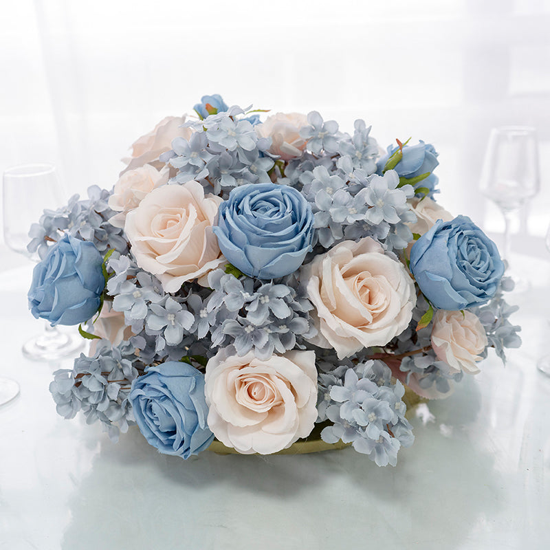 Flowerva Gold Leaf Colorful Rose Hydrangea Wedding Table Center Decoration