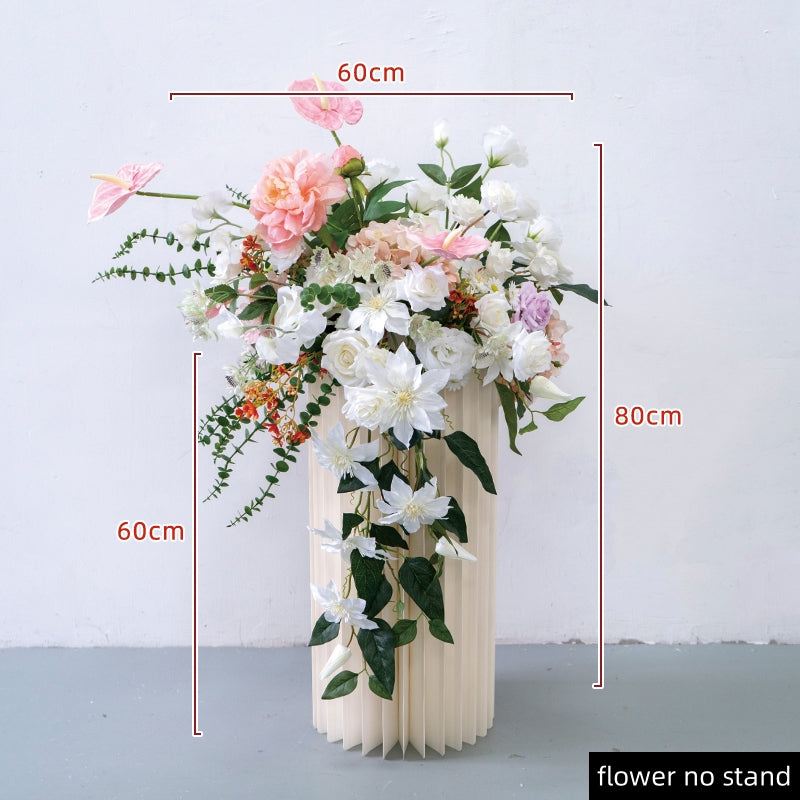 Flowerva 60cm Green Grape Pink Rose Hydrangea Flower Ball Wedding Decoration Table Center Piece