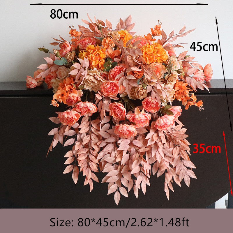 Flowerva Autumn Colorful Peony Embroidery Ball Willow Tree Leaf Vine Table Flower Wedding Background Decoration