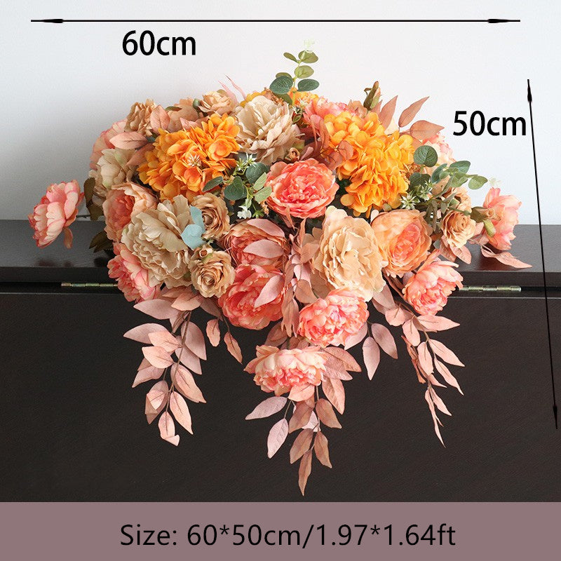 Flowerva Autumn Colorful Peony Embroidery Ball Willow Tree Leaf Vine Table Flower Wedding Background Decoration