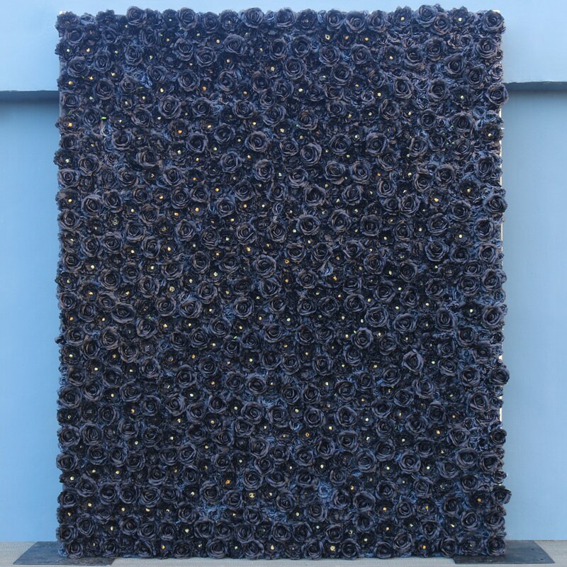 Flowerva Black Rose Cloth Flower Wall Wedding Backdrop Fabric Roll Up Floral Wall Party Wedding Decor
