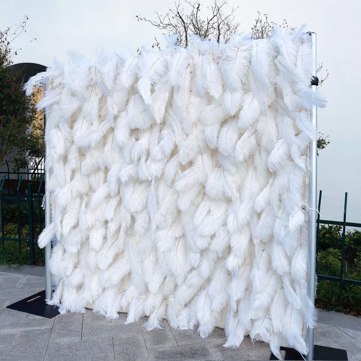 Flowerva Bohemian-Inspired White Feather Flower Wall for Wedding Backdrops