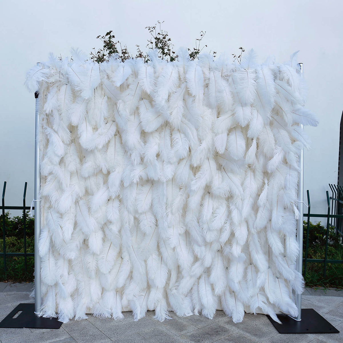 Flowerva Bohemian-Inspired White Feather Flower Wall for Wedding Backdrops