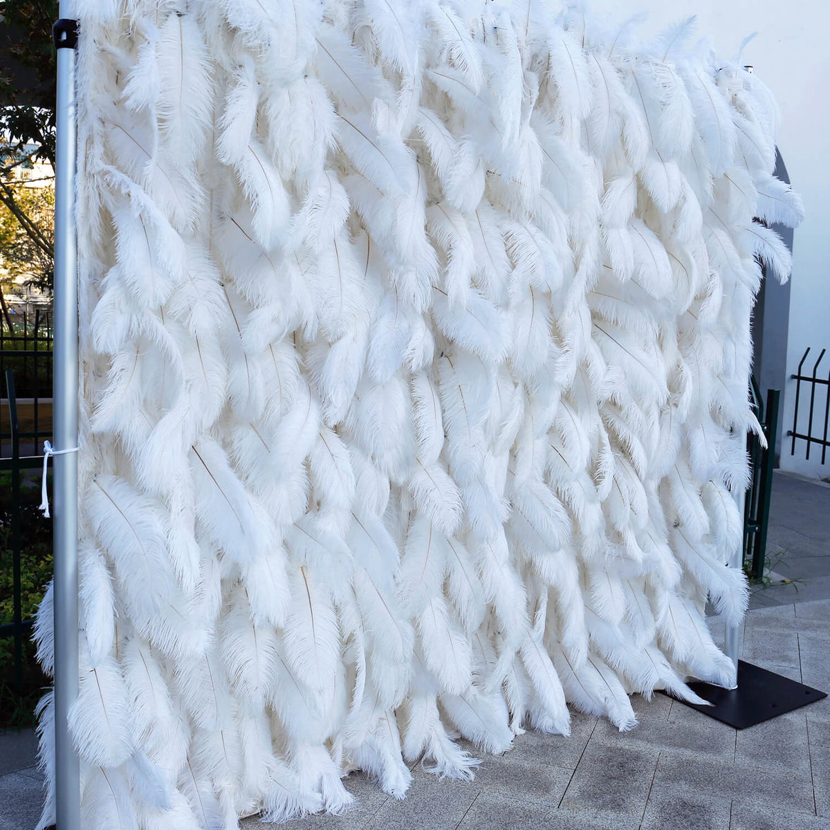 Flowerva Bohemian-Inspired White Feather Flower Wall for Wedding Backdrops