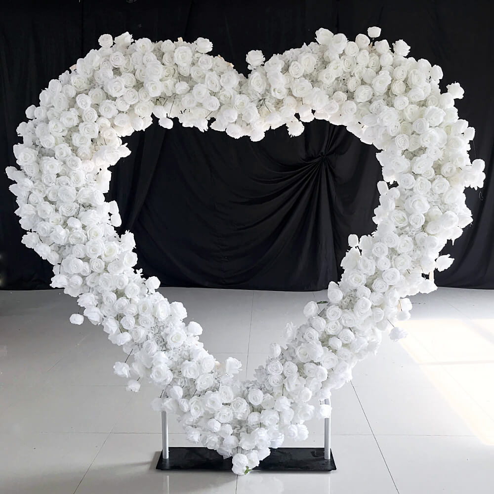 Flowerva 8ft White Rose Flower Wall Romantic Atmosphere Heart Shaped Wedding Decoration Indoor