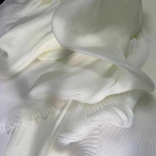 Flowerva Milk White Pleated Organza Pleated Fabric With Firm And Concave Design For Stage Handmade Dress Unique Fabric Design