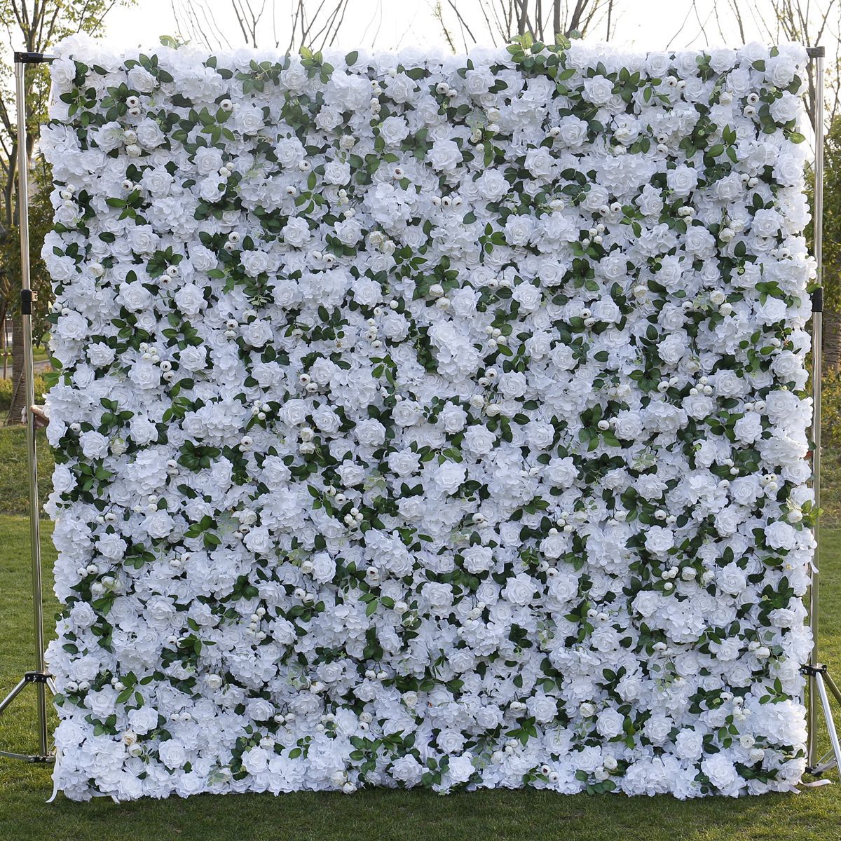 Flowerva Artistic White Rose Cloth Flower Wall Birthday Party Wedding Backdrop Stage Decor Fabric Floral Wall Window Display Props