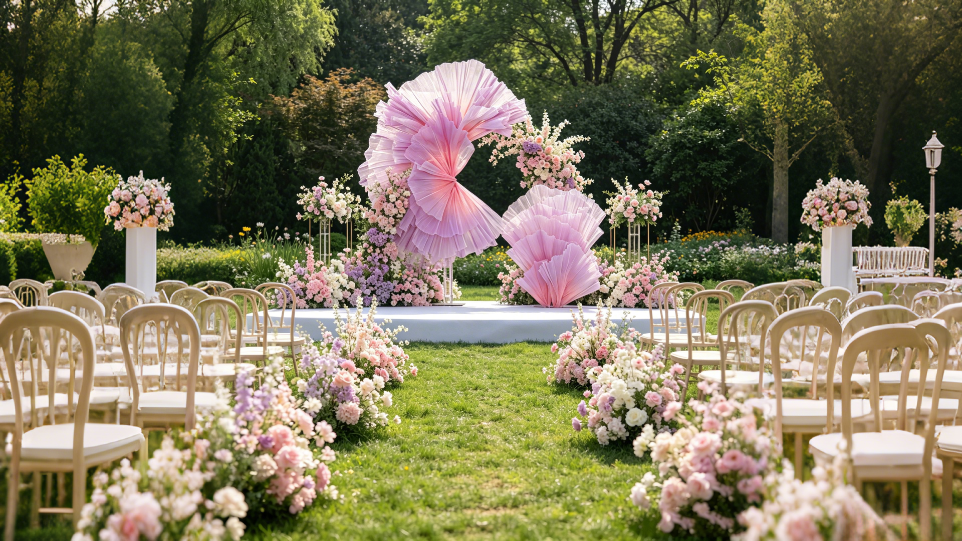 Endless Horizons: Fabric Flower Scenography for Avant-Garde Weddings