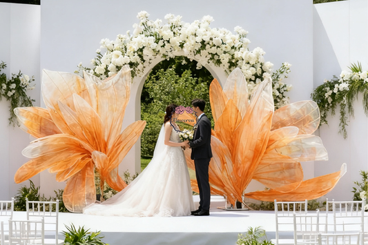 A newlywed couple is taking their vows.