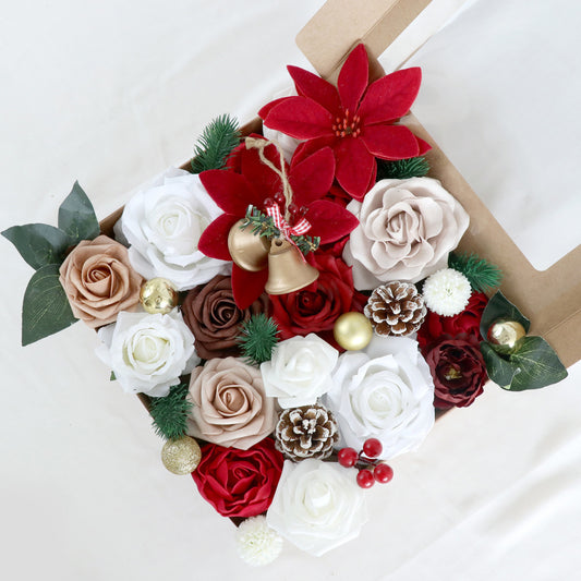 Christmas Flower Box Red Gold Bell