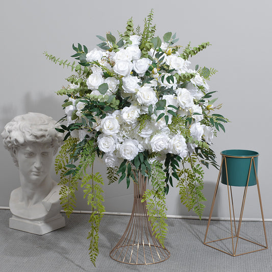 Boule de rose plante verte, étagère géométrique, colonne romaine de 70cm, décoration florale pour table à manger, nouvelle boule de fleur de simulation 5D