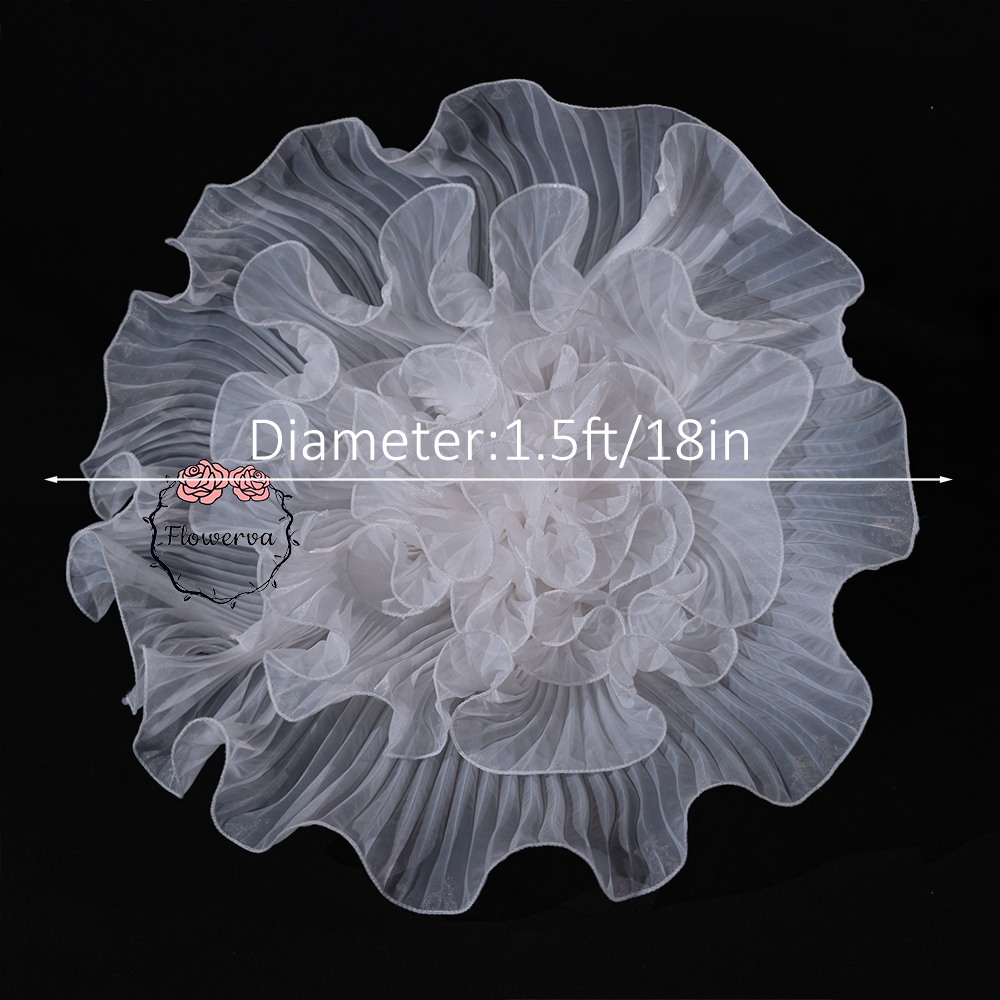 Flowerva Pure White Pleated Sheer Fabric Decor Flower