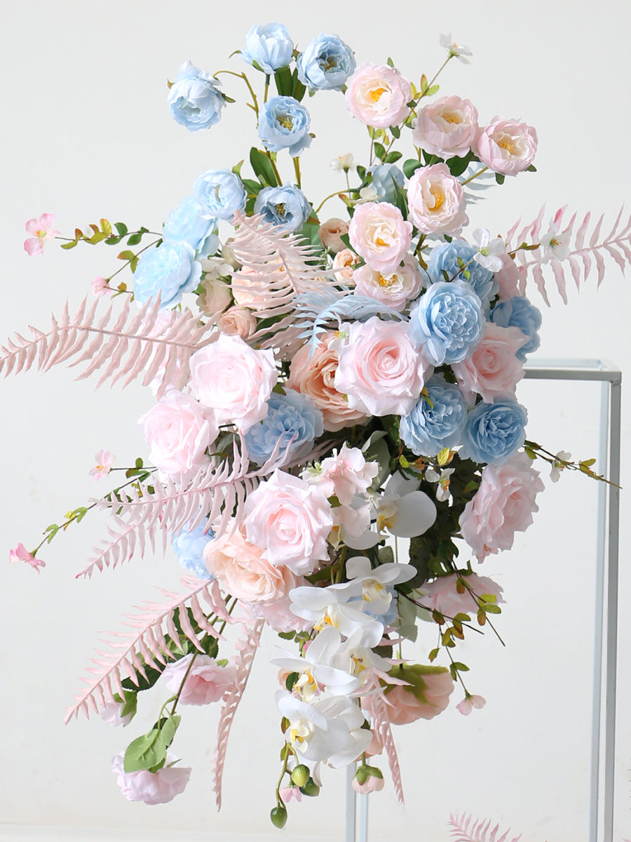 Pink And Blue Simulated Floral Arrangement Flower Stand Combination Birthday And Wedding Banquet Event Decoration Props