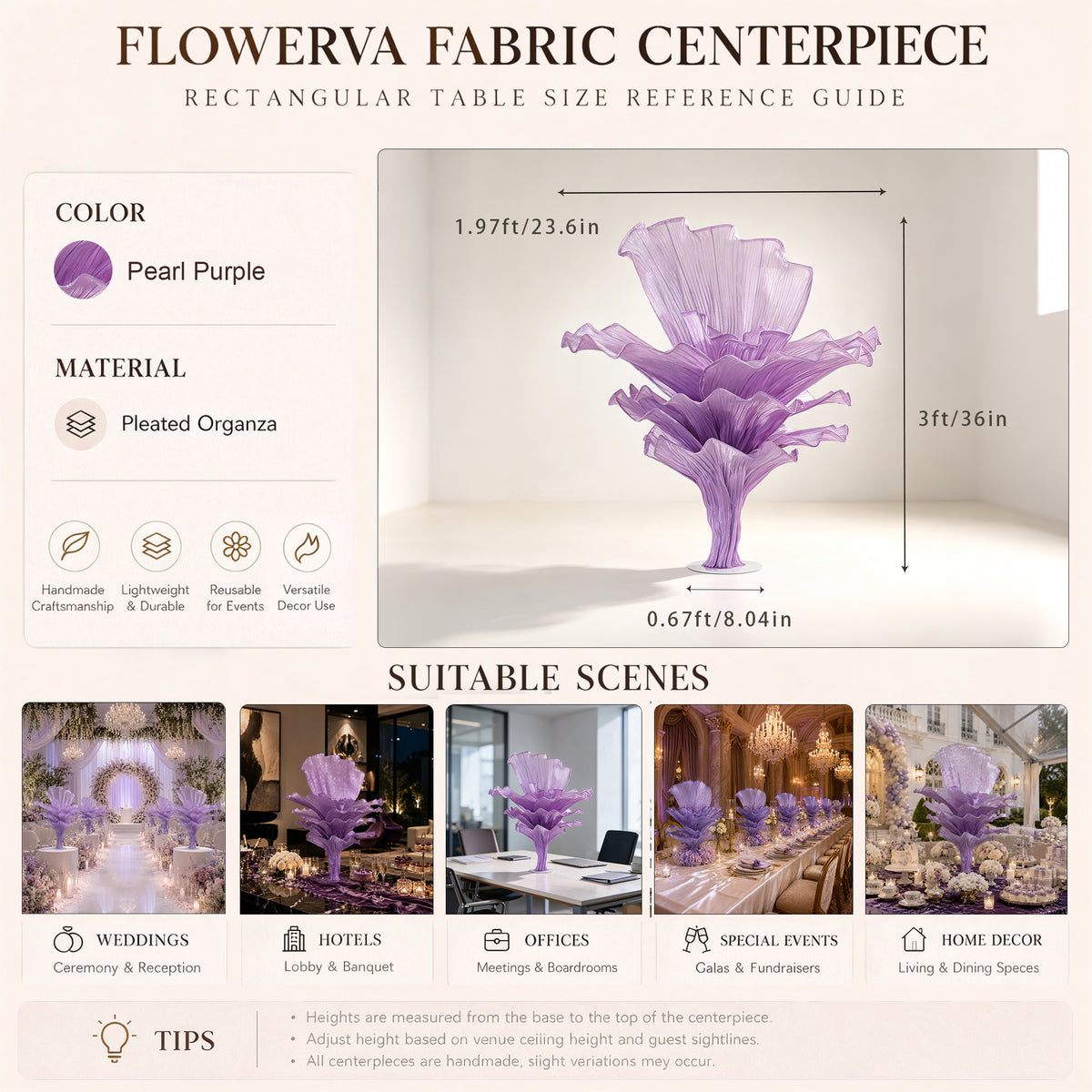 Flowerva Luxury Fabric Floral Centerpieces Handcrafted Wedding & Event Decor