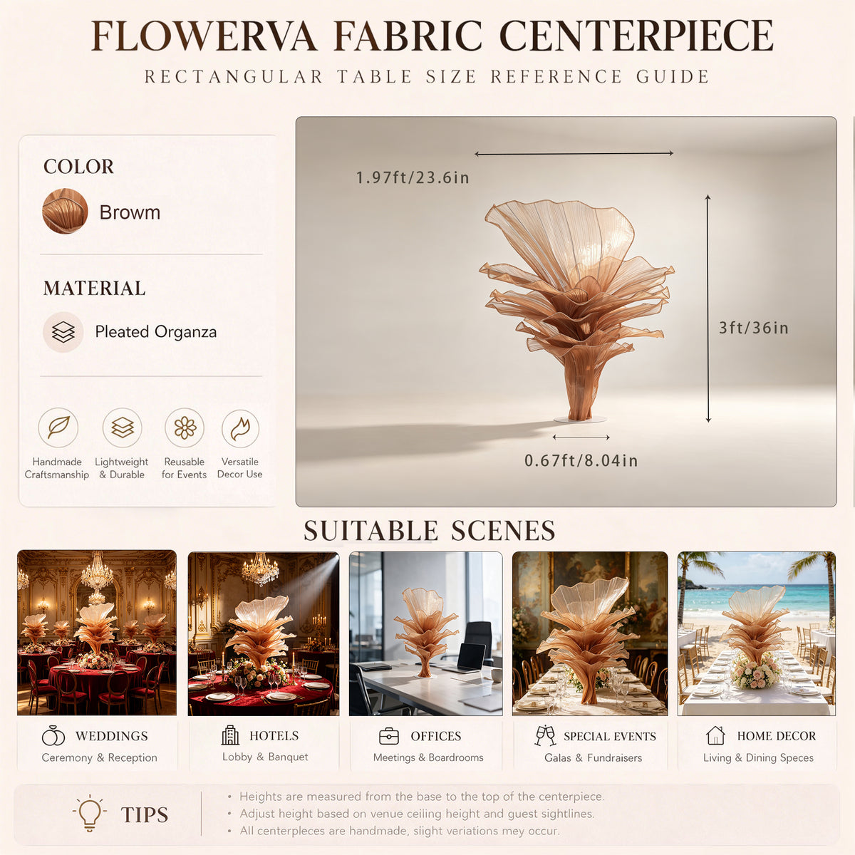 Flowerva Table Flower Wedding Decoration Brown